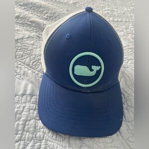 Vineyard VinesBlue and White Trucker Hat with Whale Logo